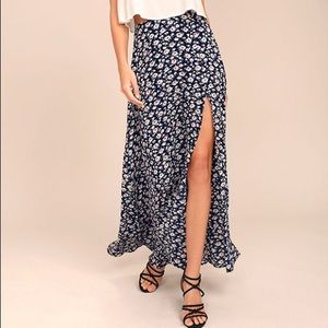 Lulus navy floral maxi skirt